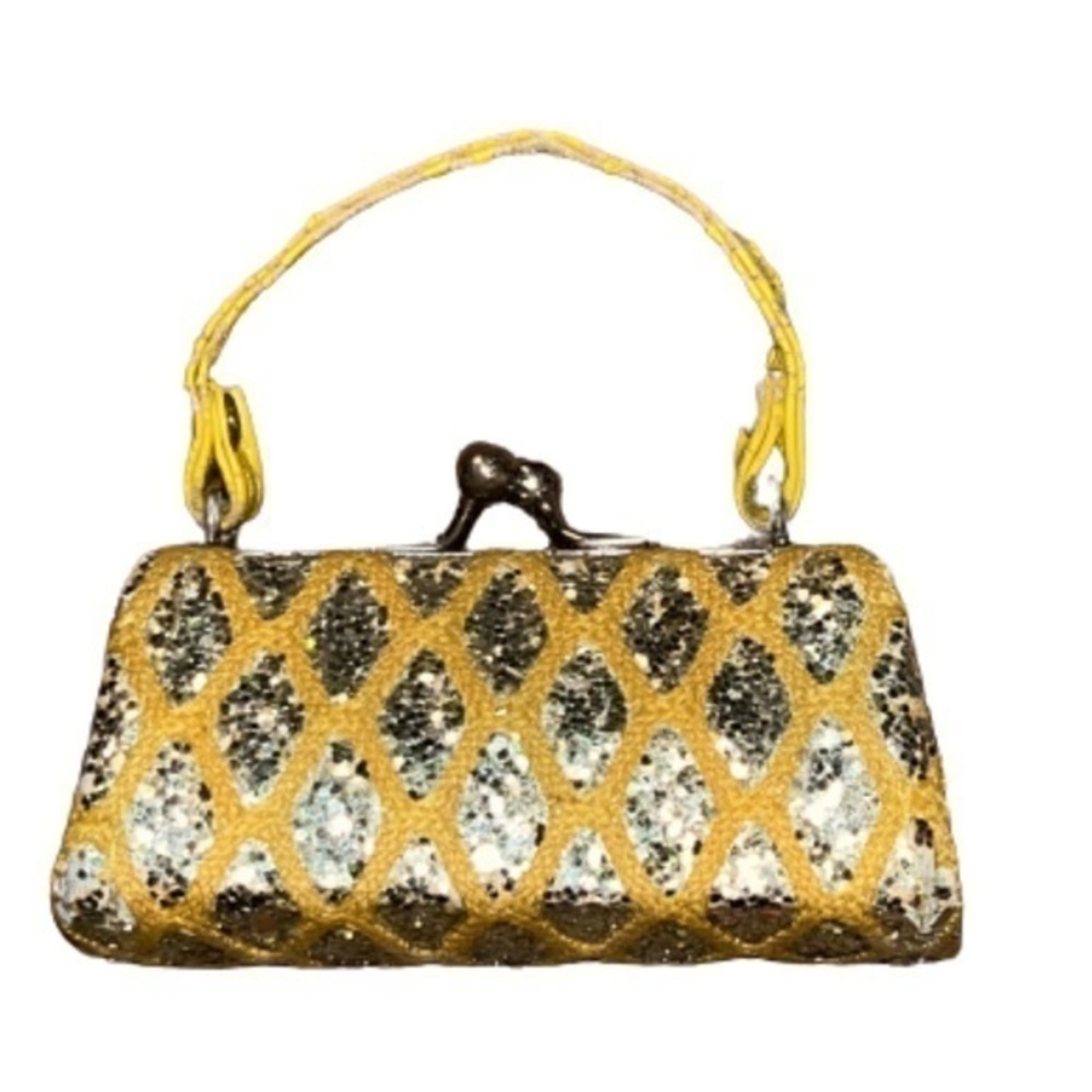 Yellow and silver kisslock mini cocktail bag